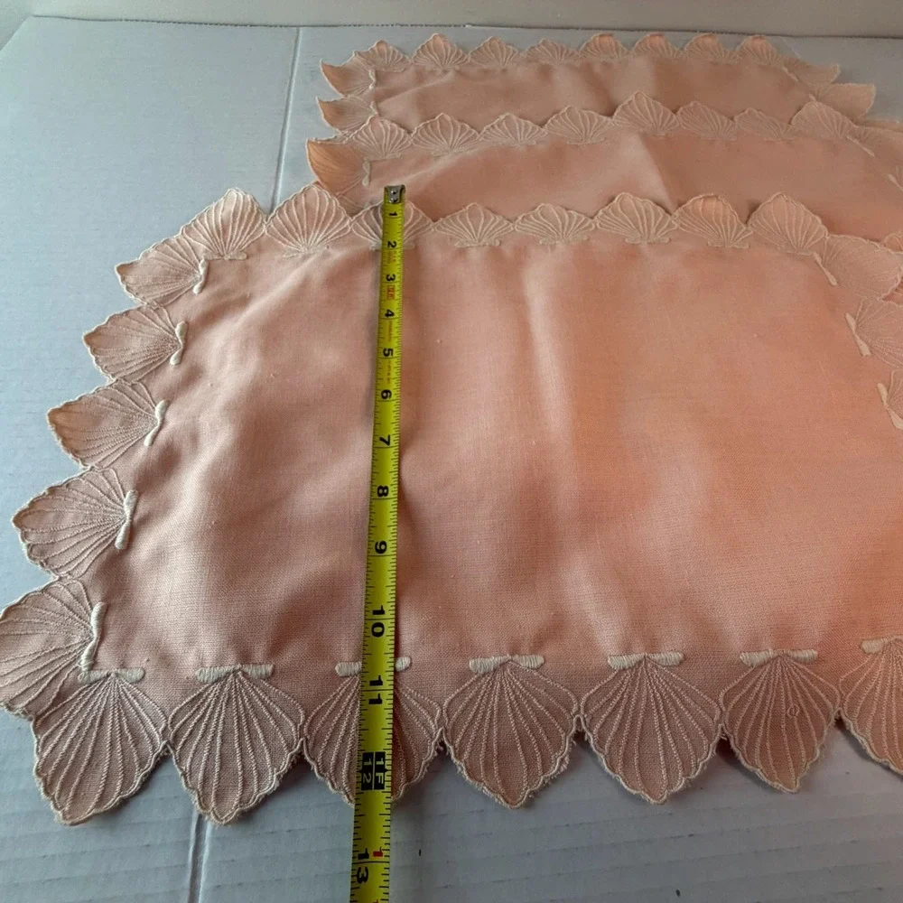 Vintage Pink Embroidered Linen Placemats Set Of 5
